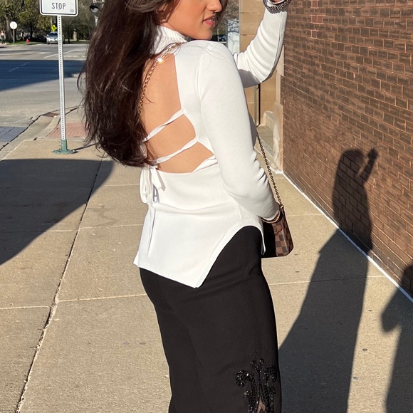 zara white backless high neck top long sleeve - Picture 3 of 4